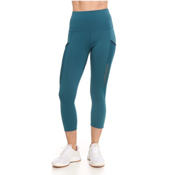 BSP active teal high rise 7/8 leggings with mesh side pockets women’s sz large - Picture 1 of 9